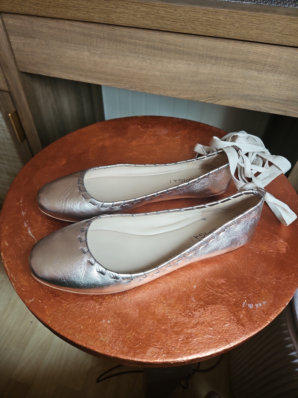 Via Spiga Soft Metallic Gold Ballet Flats with Ankle Tie Leather 10